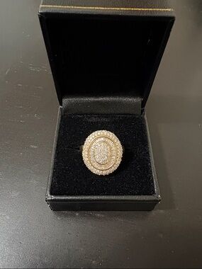 14k Gold Pave Oval Cluster Ring - Women Jewelry